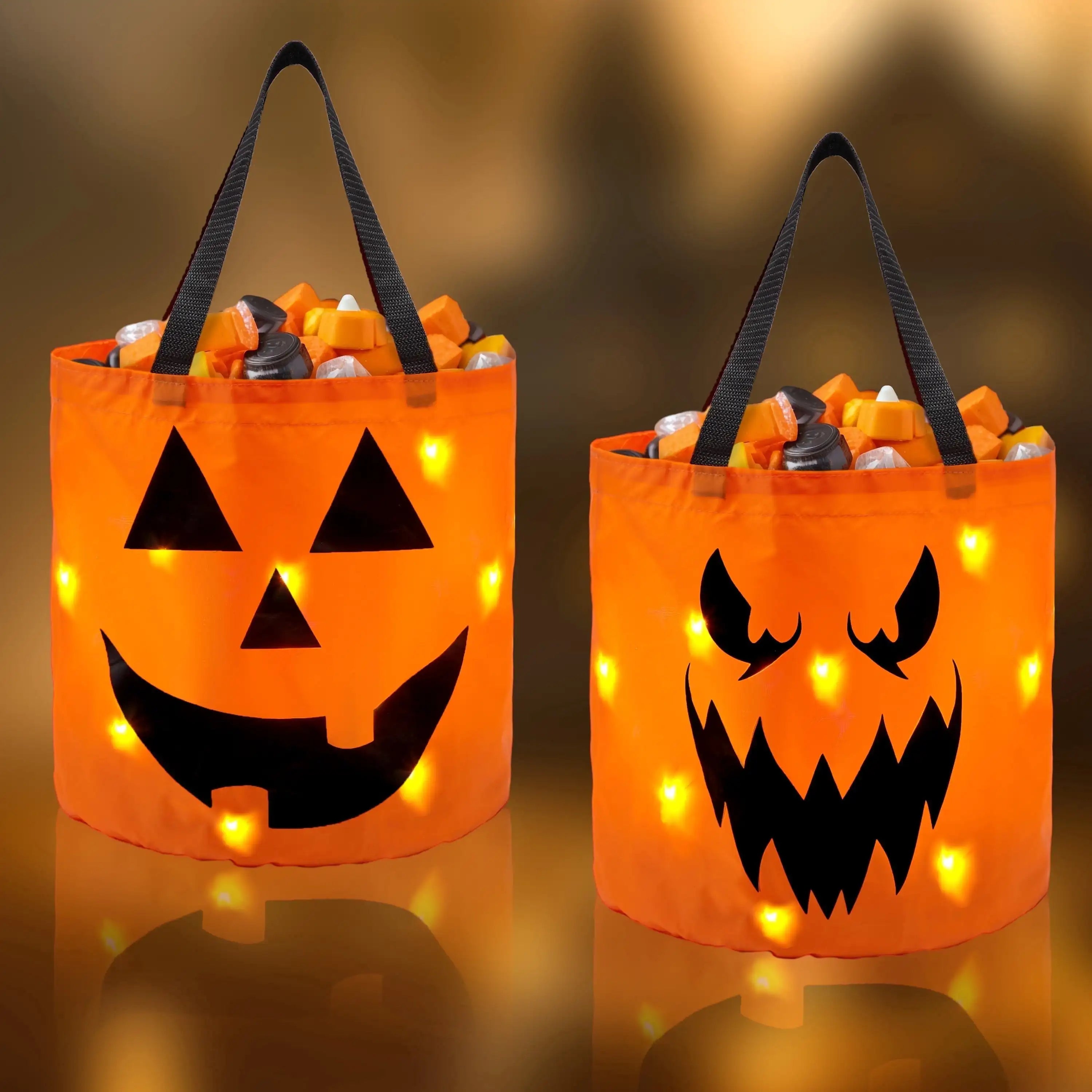 Joyfy LED Pumpkin Candy Buckets — Light-Up Trick or Treat Bags, 2 Pack