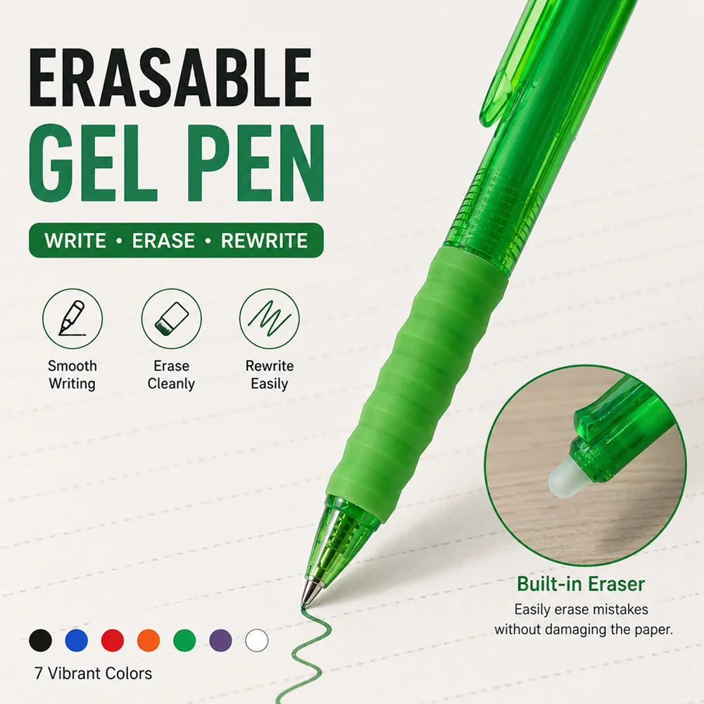 MROOFUL Erasable Gel Pen Set — Smooth Writing with 50 Ink Refills