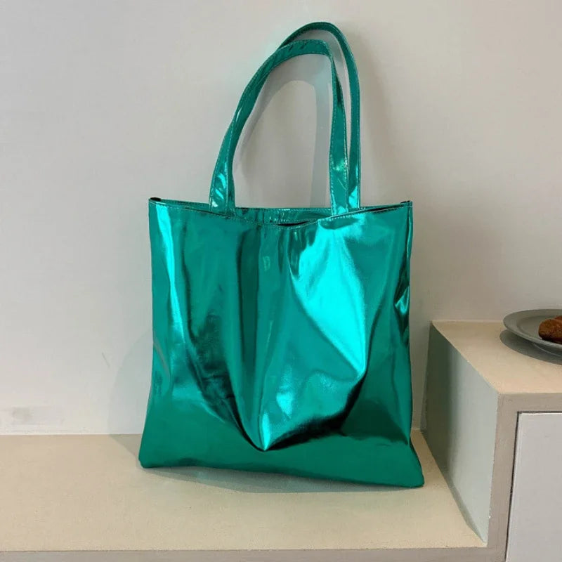 macroupta Glossy PU Leather Tote Bag — Large Capacity Fashion Shoulder Purse