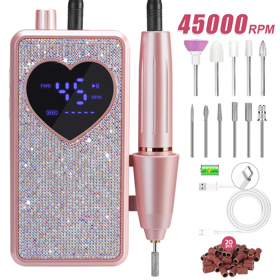 Electric Nail Drill Machine — 45000 RPM Rechargeable Manicure Kit
