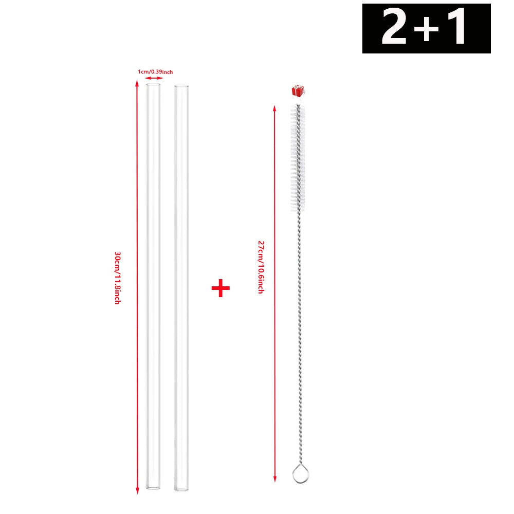Reusable Plastic Replacement Straws — Clear 30cm Straws with Cleaning Brush