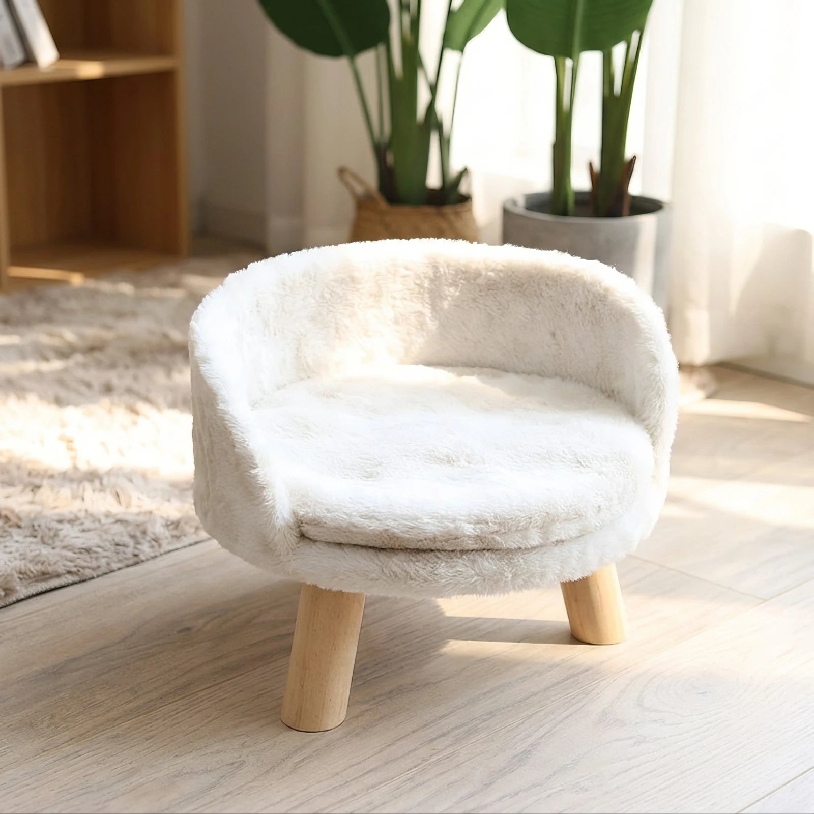 Elevated Cat Sofa Bed — Cozy Cushioned Pet Couch with Wooden Legs