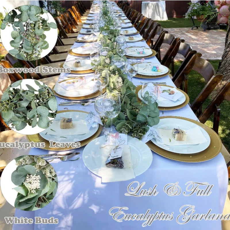 Artificial Eucalyptus Garland with White Flowers — Decorative Vine for Weddings & Home Decor