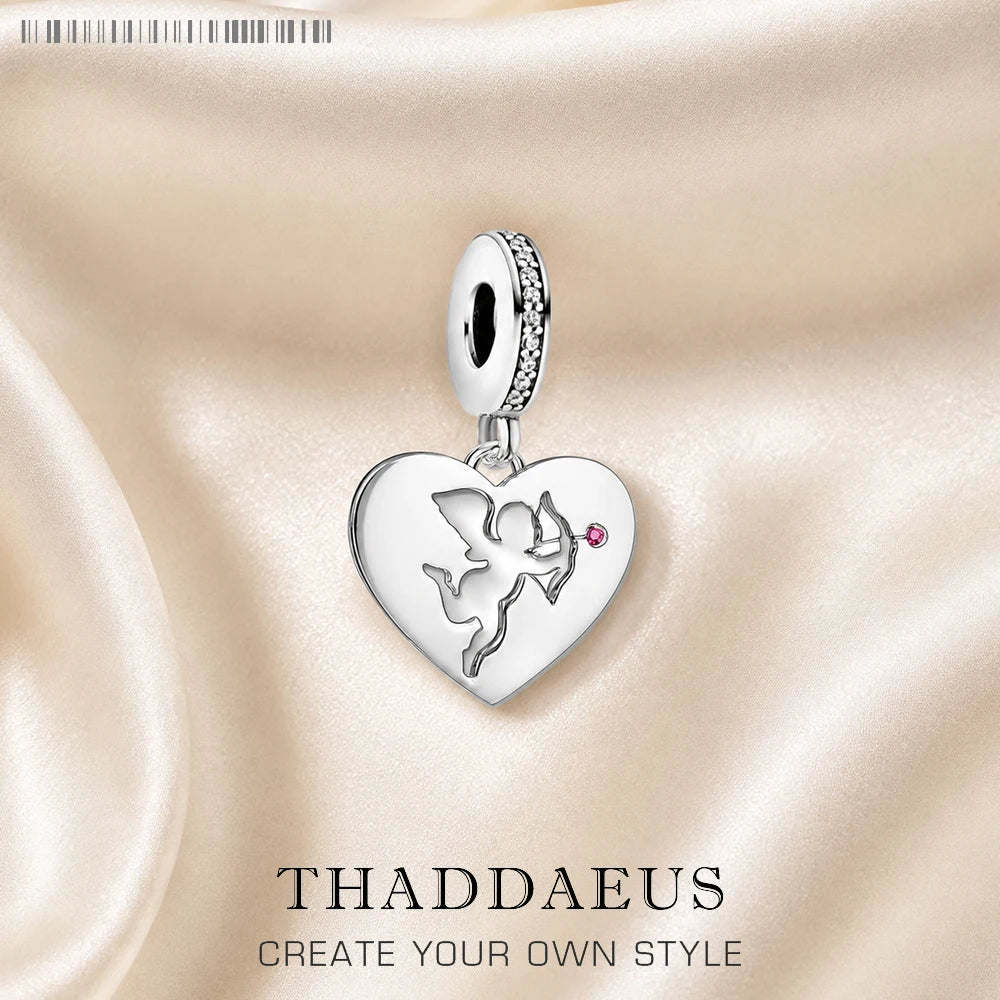 Thaddaeus Cupid Heart Dangle Charm — 925 Sterling Silver Romantic Pendant