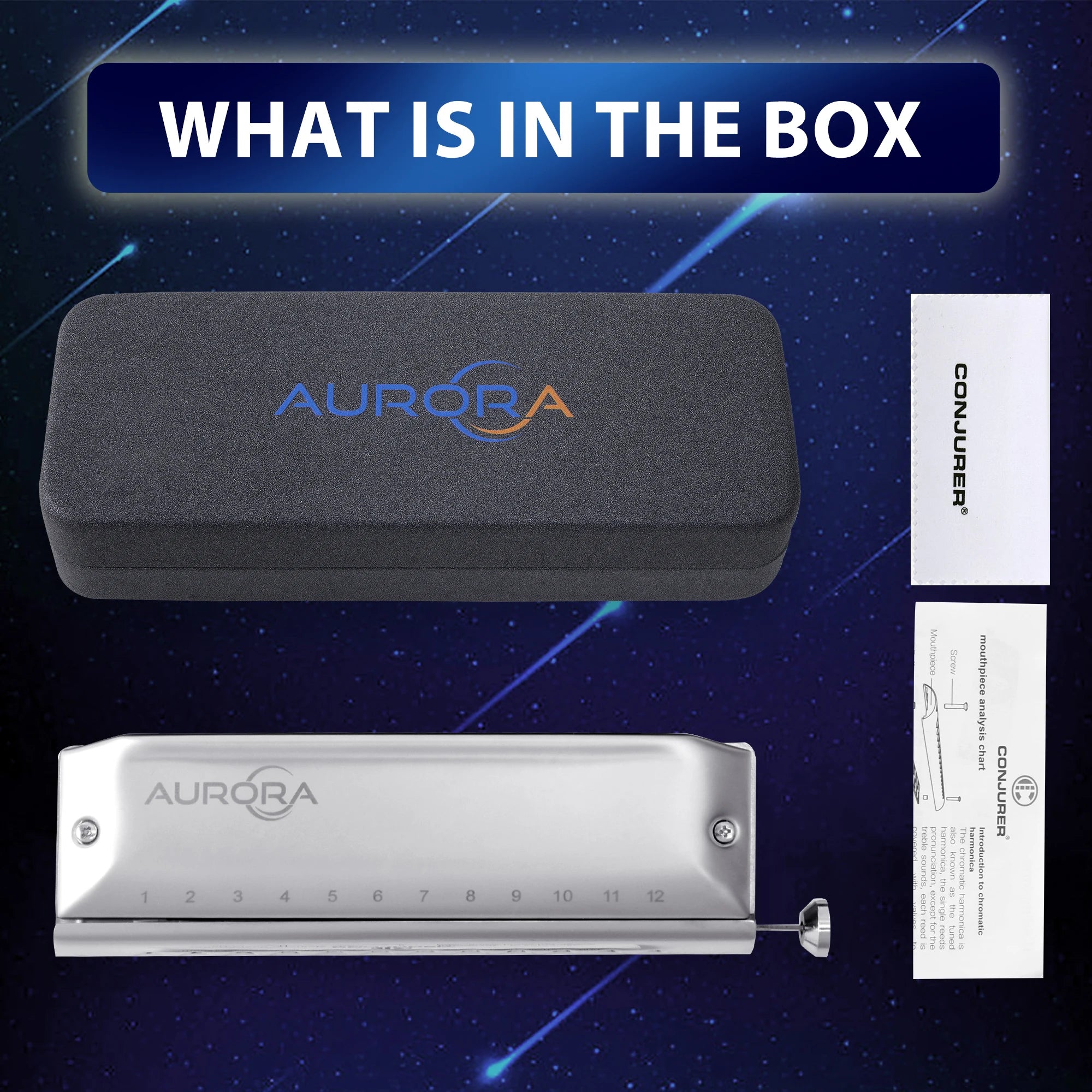 conjurer Aurora Chromatic Harmonica — 12-Hole Professional Musical Instrument