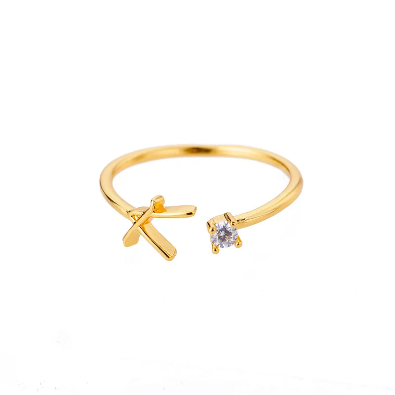 ICFTZWE Zircon Initial Letter Rings — Adjustable Stainless Steel Jewelry