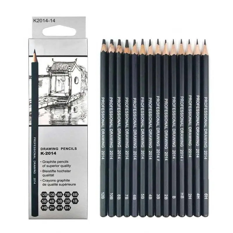 Professional Sketch Pencil Set — 14-Piece Wooden Drawing Kit for Artists