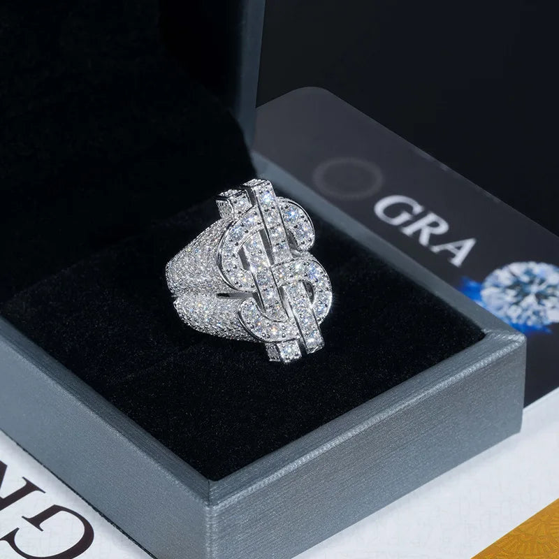 LYEE CYEE Moissanite Dollar Sign Ring — Iced Out 925 Sterling Silver Band