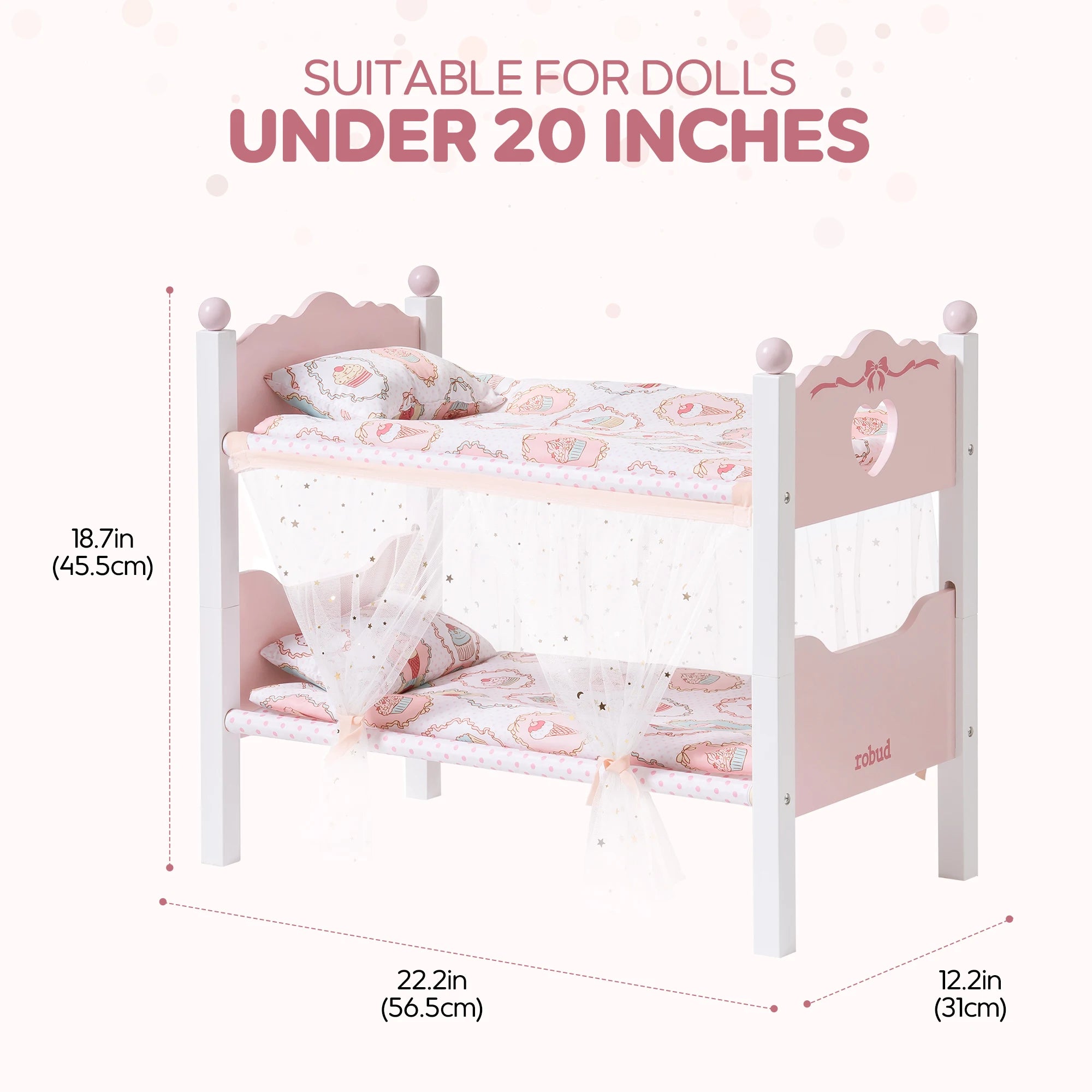 Robud Wooden Baby Doll Bunk Beds — Convertible 2-in-1 Toy Crib Set