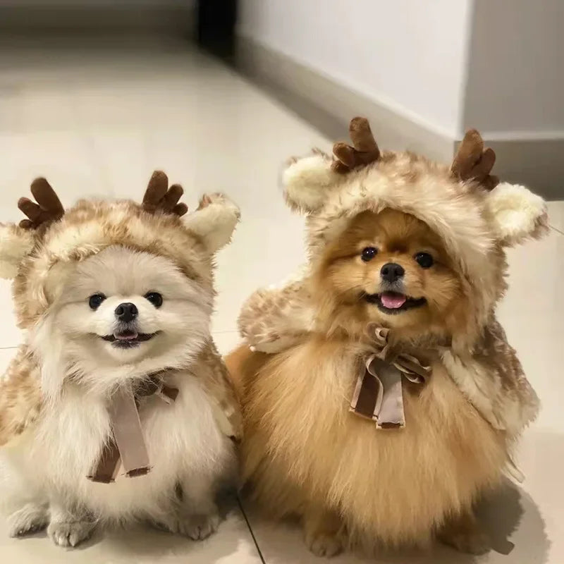 PETFRDGLOBAL Elk Cosplay Pet Costume — Festive Christmas Cloak for Cats and Dogs