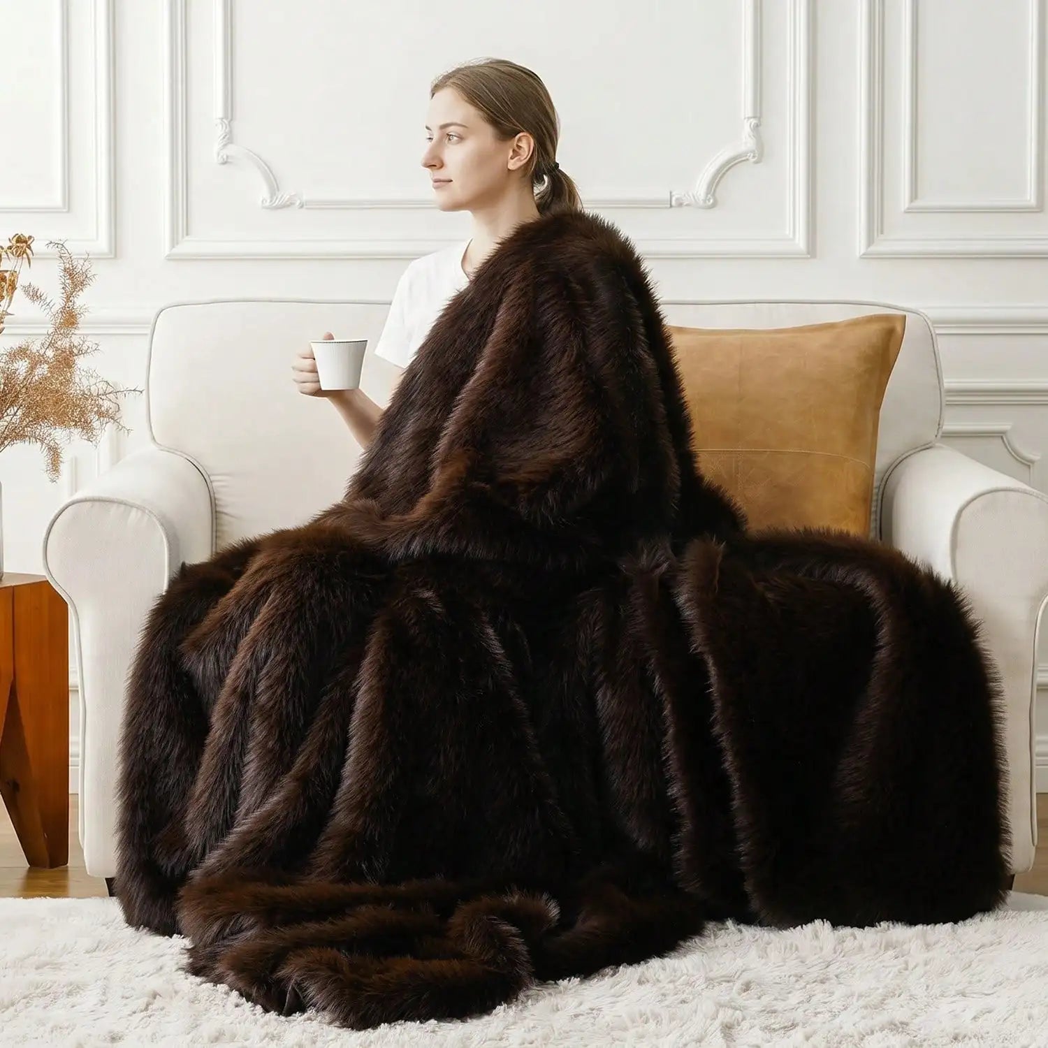 BATTILO Faux Fur Throw Blanket — Luxury Soft Mink Blanket for Bed and Sofa
