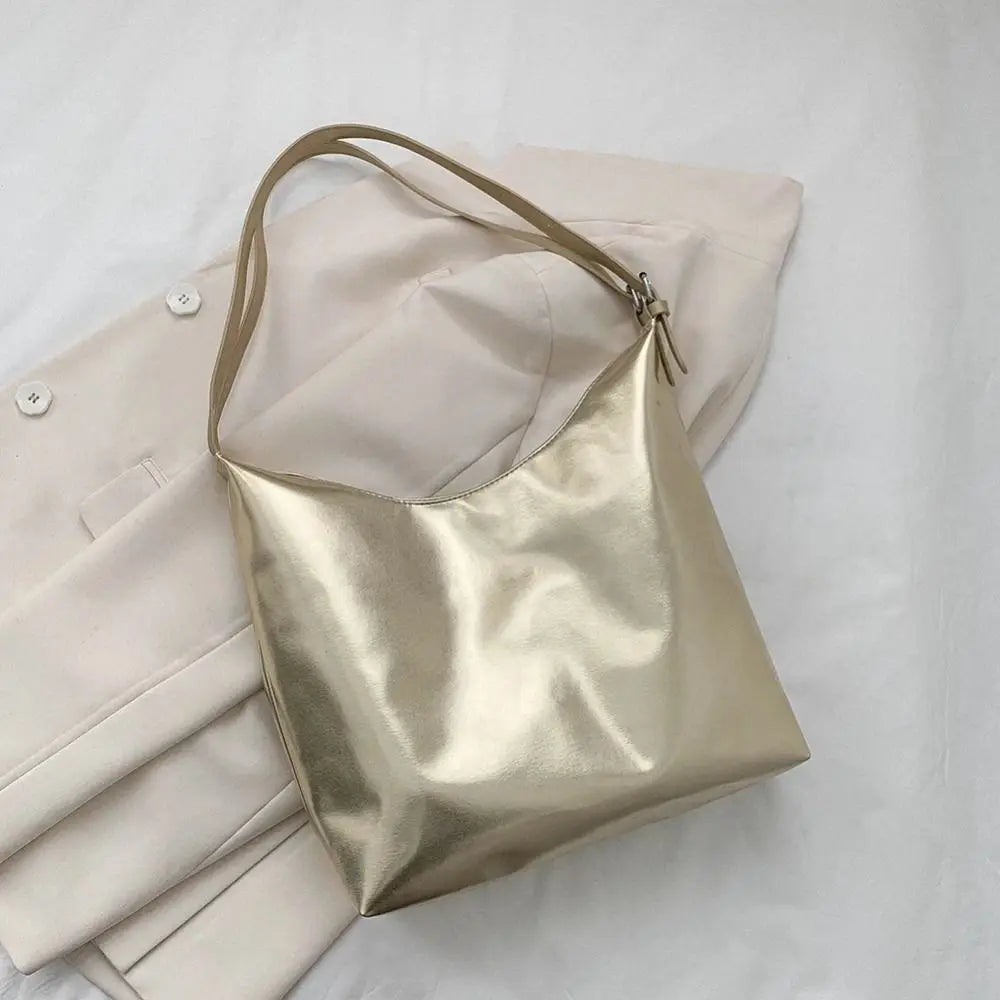 Metallic PU Leather Tote Bag — High Capacity Shoulder Bag for Women