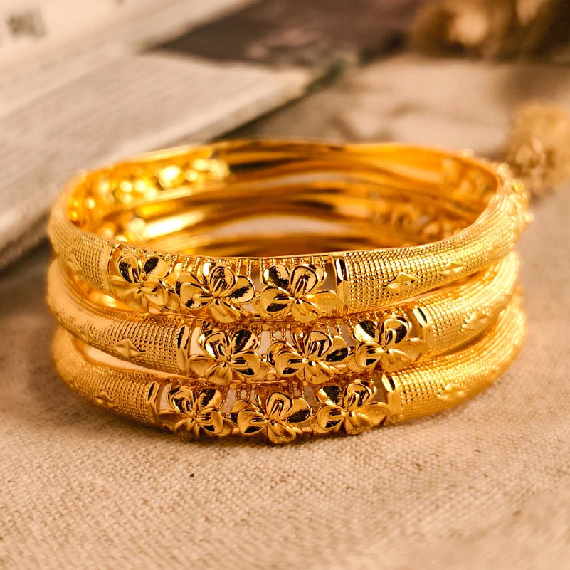 annayoyo Gold Color Bangle Set — Elegant Flower Design Jewelry for Women