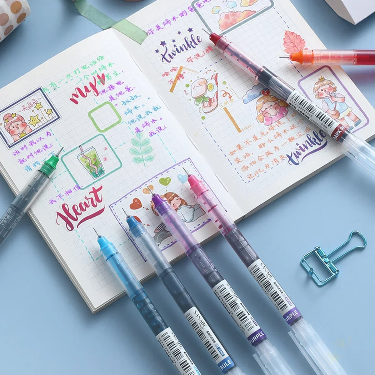 Colorful Gel Pen Set — Quick-Drying Liquid Ink for Writing and Drawing