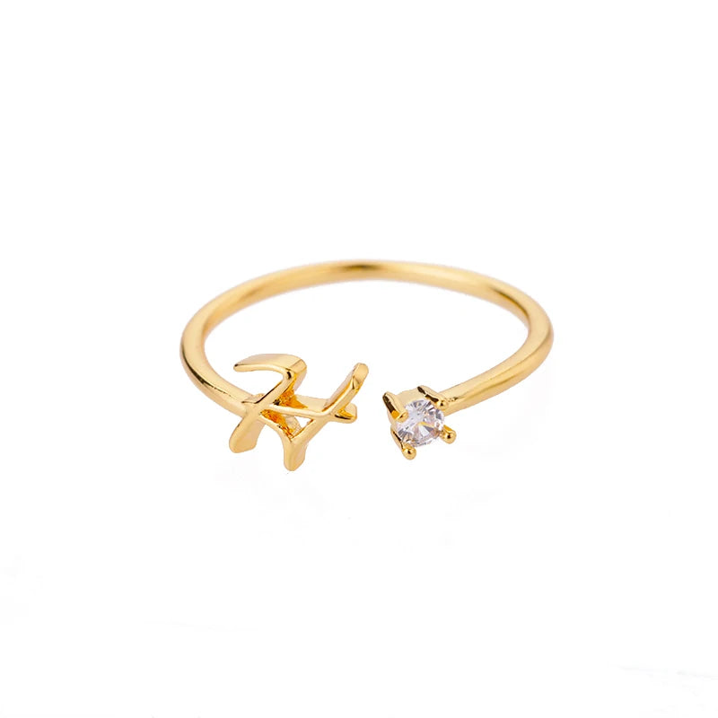 ICFTZWE Zircon Initial Letter Rings — Adjustable Stainless Steel Jewelry