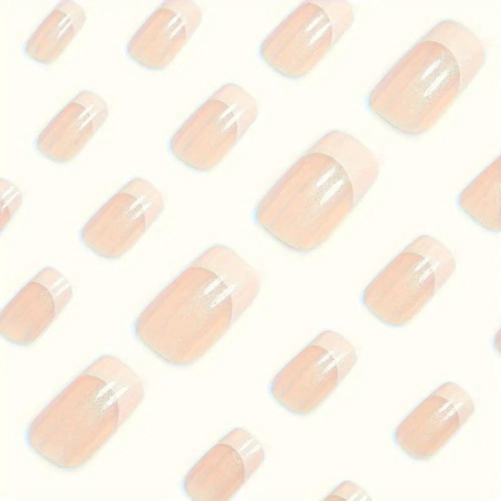 Chic French Tip Press-On Nails — Glossy Aurora White & Pink Set