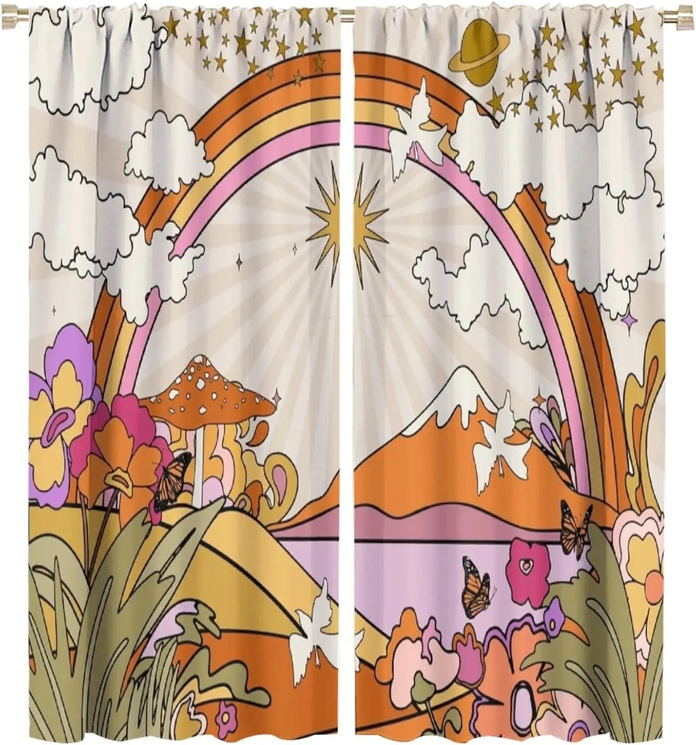 Mid Century Retro Geometric Curtains — Vintage Style Window Treatments