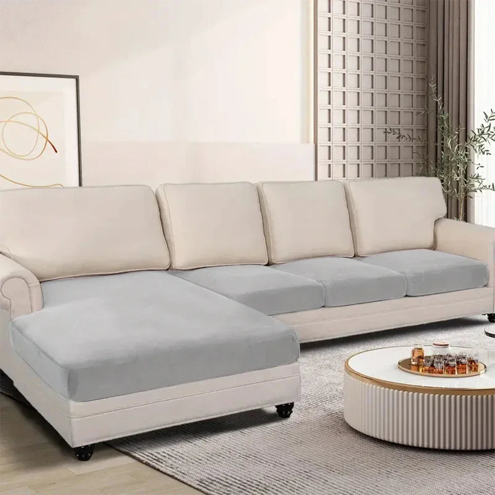Plush Velvet Sofa Cushion Covers — Soft Stretch Furniture Protector