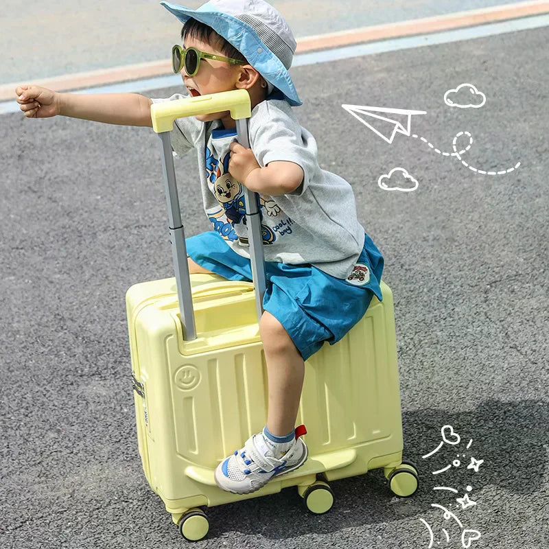 Kids Ride-On Rolling Suitcase — 20 Inch Carry-On with Password Lock