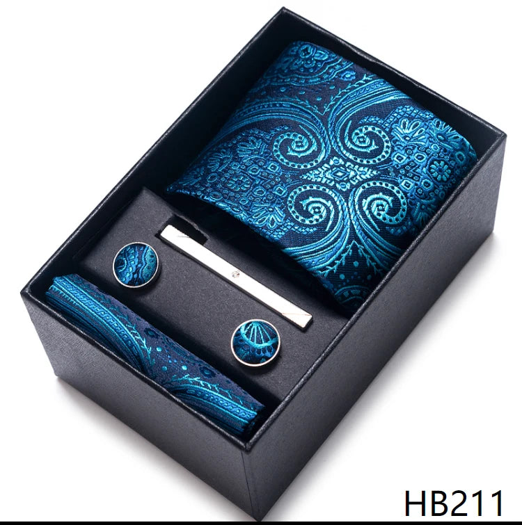 VanGise Men's Necktie Set — Business Tie, Cufflinks, and Pocket Square Kit