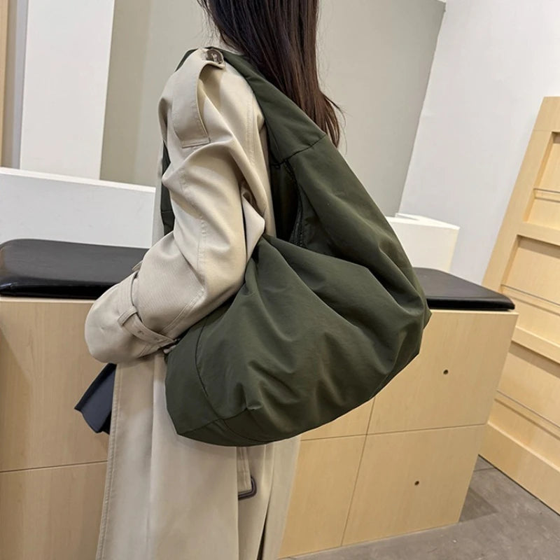 Soft Nylon Hobo Shoulder Bag — Large Capacity Lightweight Tote