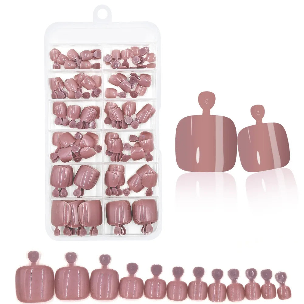 Glossy Press On Toenails — Short French Square Manicure Set