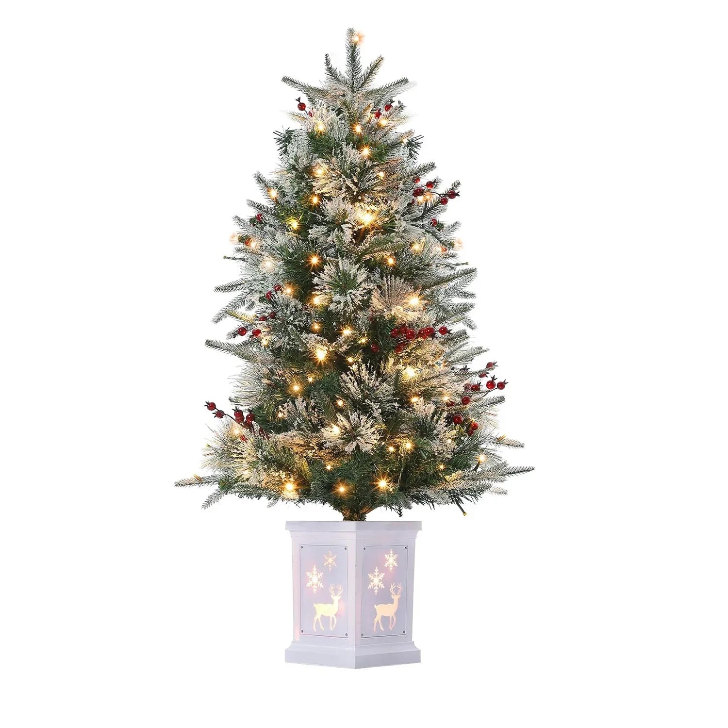 Pre-Lit Mini Christmas Tree — 3FT Flocked Artificial Tree with LED Lights