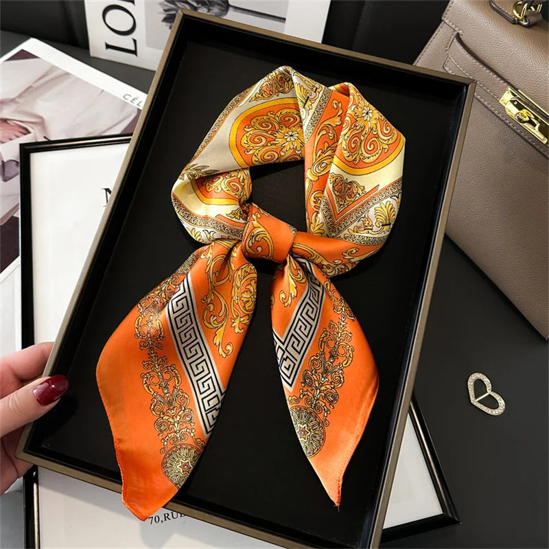 SENAIFEI Printed Silk Scarf — Luxury Square Shawl & Decorative Headband