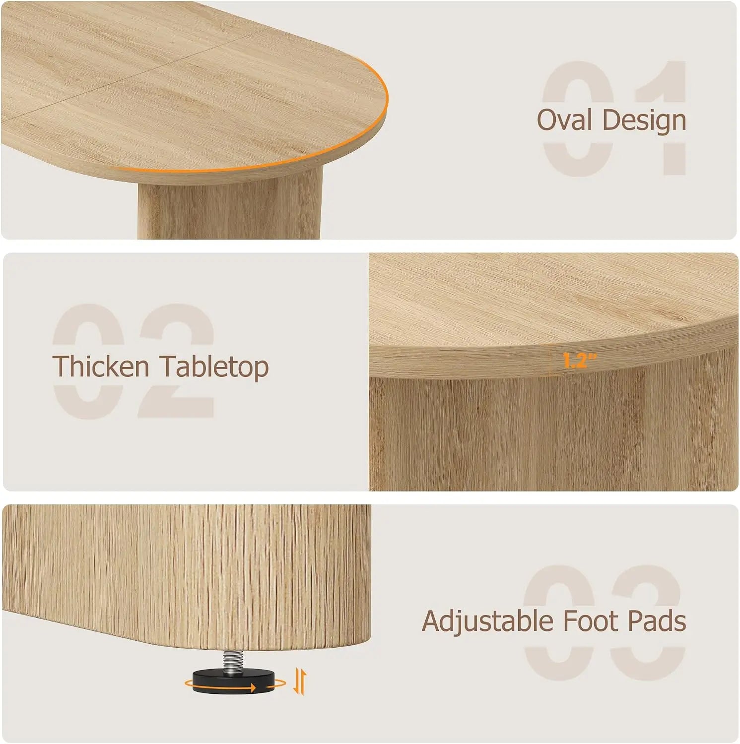 TWISTER.CK Farmhouse Oval Dining Table — Large Wooden Table for 4–8 People