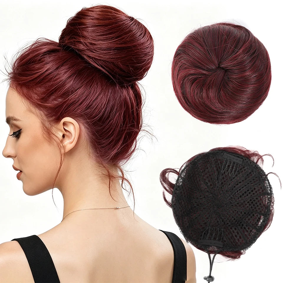 AOOSOO HAIR Synthetic Drawstring Hair Bun — Silk Straight Chignon for Daily Wear