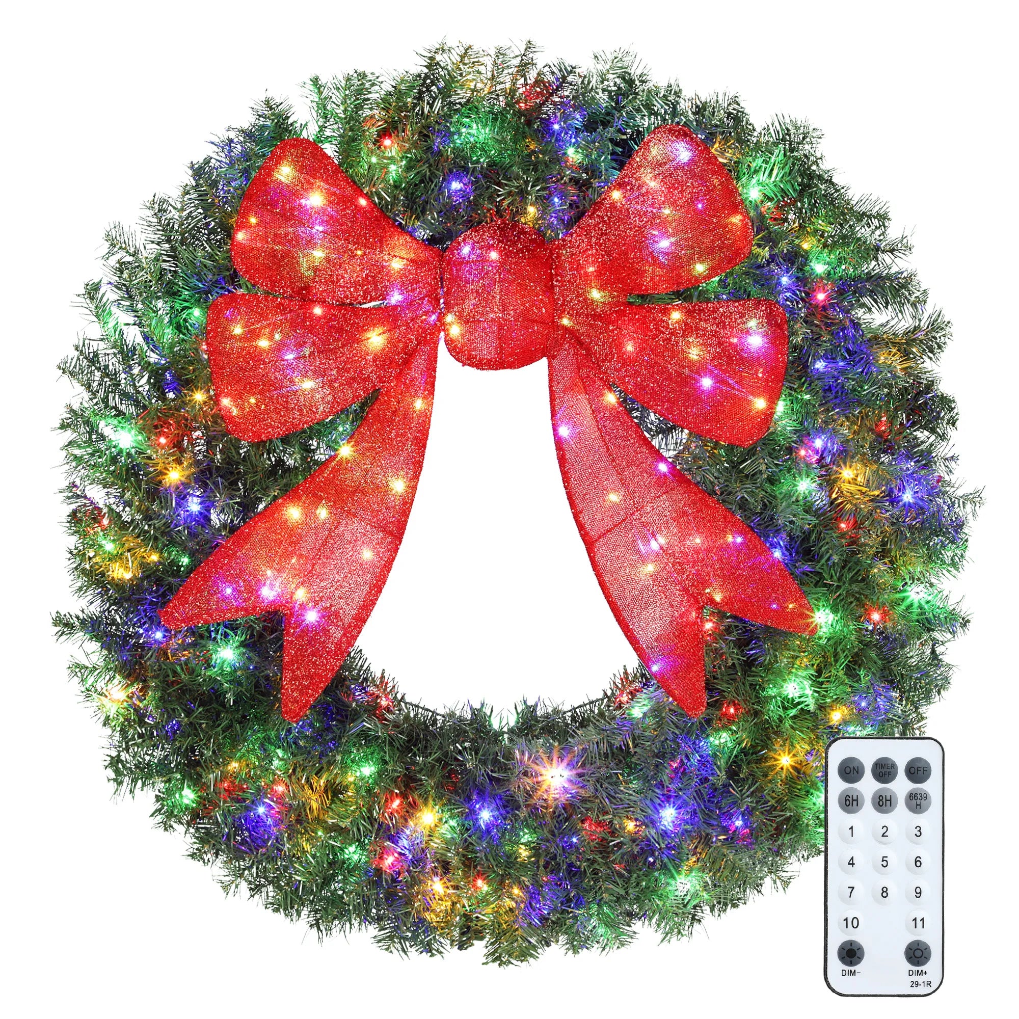 HOMCOM 48in Flocked Christmas Wreath — Pre-Lit with 3D Red Bow