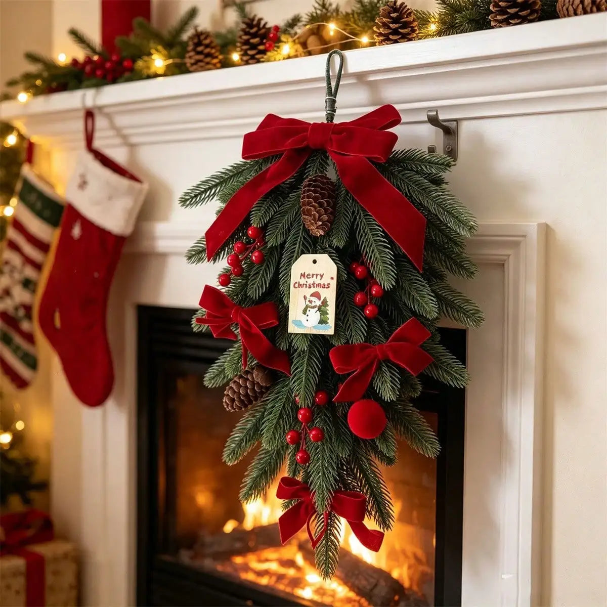 Pine Wreath Teardrop Swag — Festive Christmas Front Door Decor