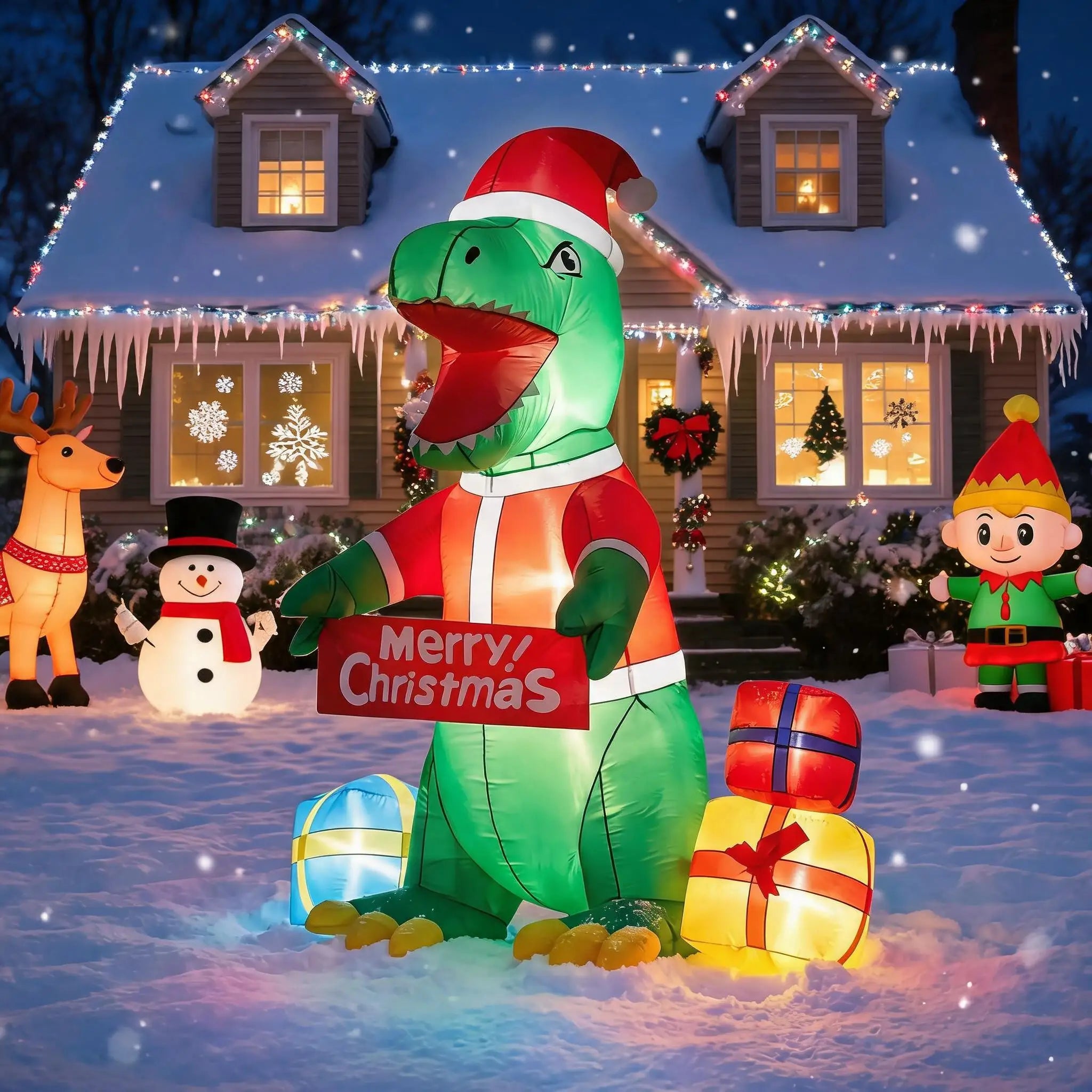 6FT Inflatable Christmas Dinosaur — Lighted Outdoor Holiday Decor