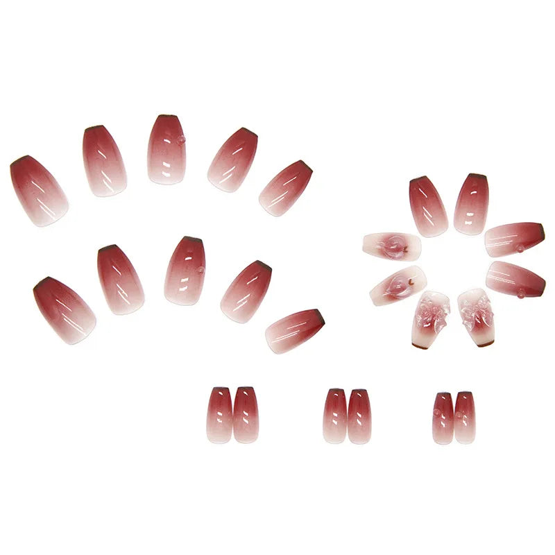 Short Trapezoid Press-On Nails — 24 Piece Resin Set with Application Kit