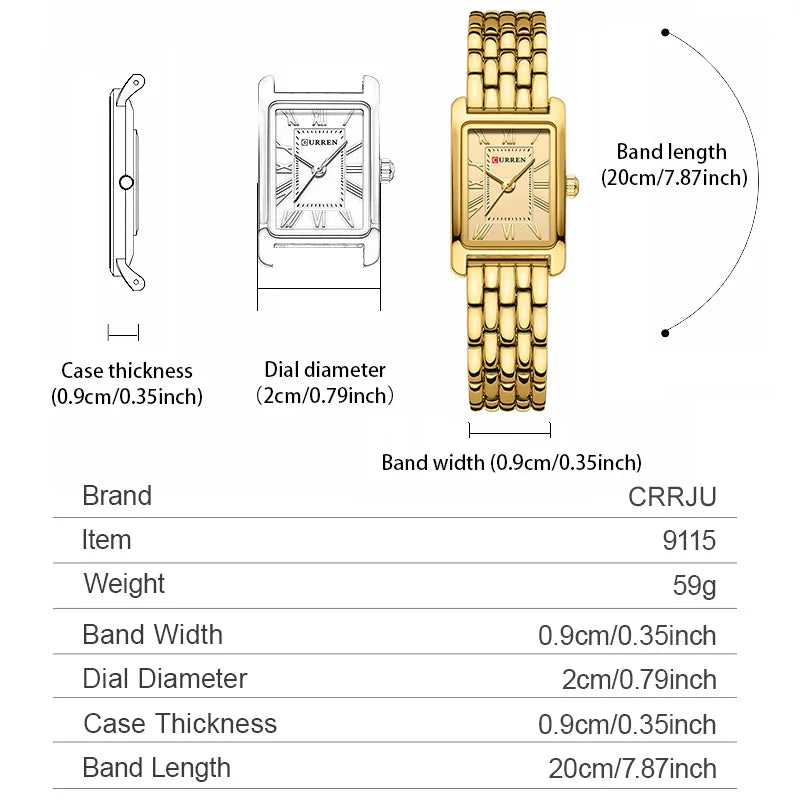 Curren Luxury Rectangle Women's Watch — Elegant Stainless Steel Bracelet