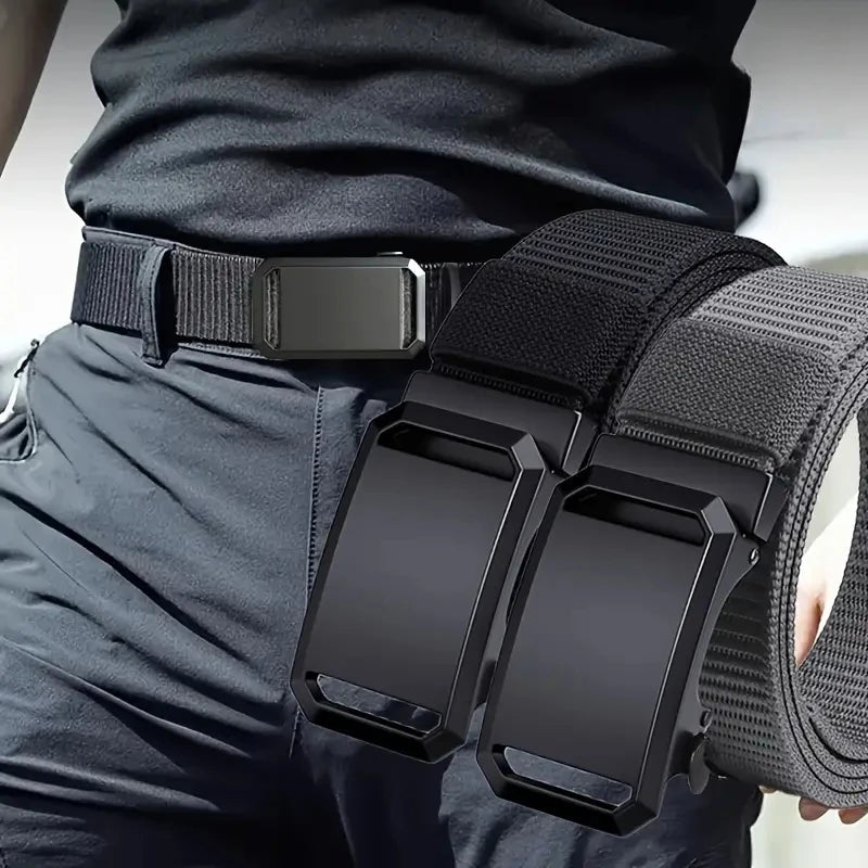 Men's Canvas Tactical Belt — Automatic Buckle for Workwear & Outdoor Use