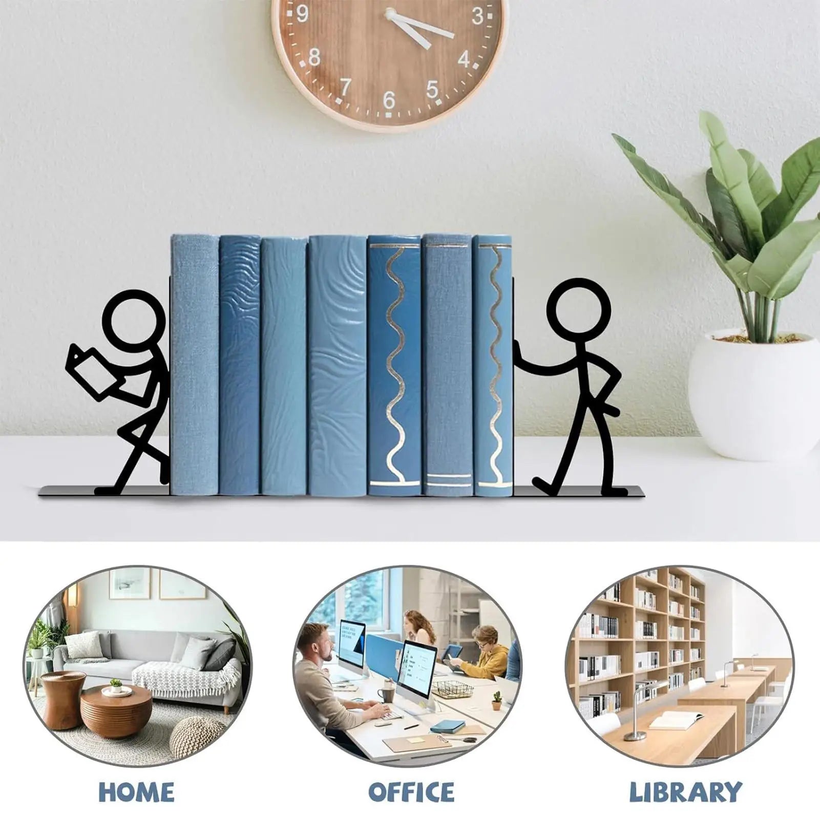 Abstract Metal Bookends — Heavy Duty Non-Slip Shelf Decor
