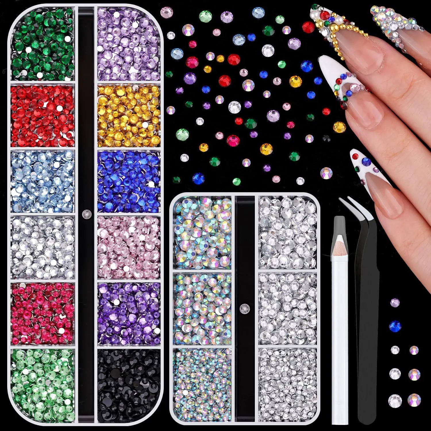 NamPhuong Nail Rhinestones Set — Multi-Color Crystal Gems with Tools