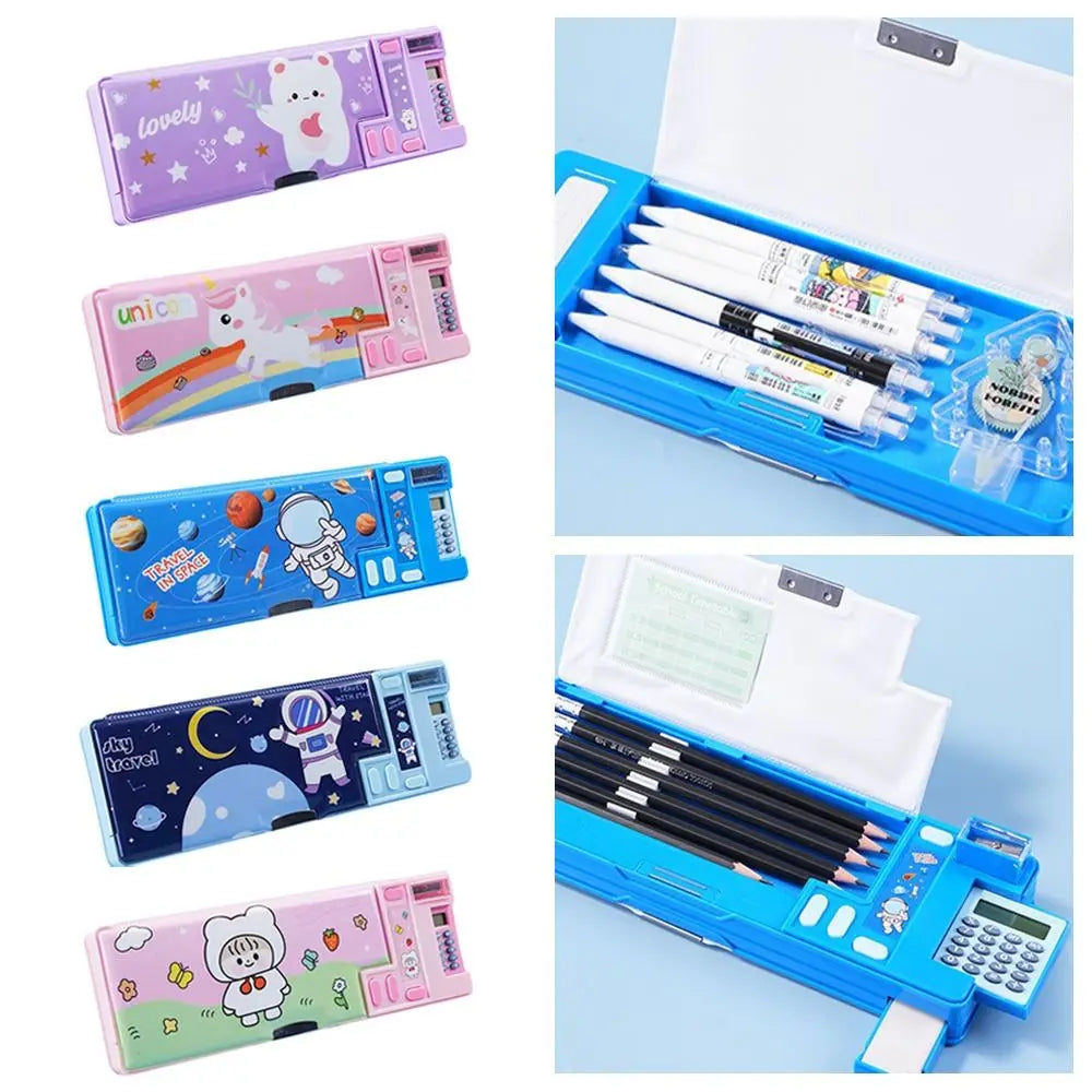 Double Layer Pencil Case — Multi-Functional Stationery Organizer with Calculator