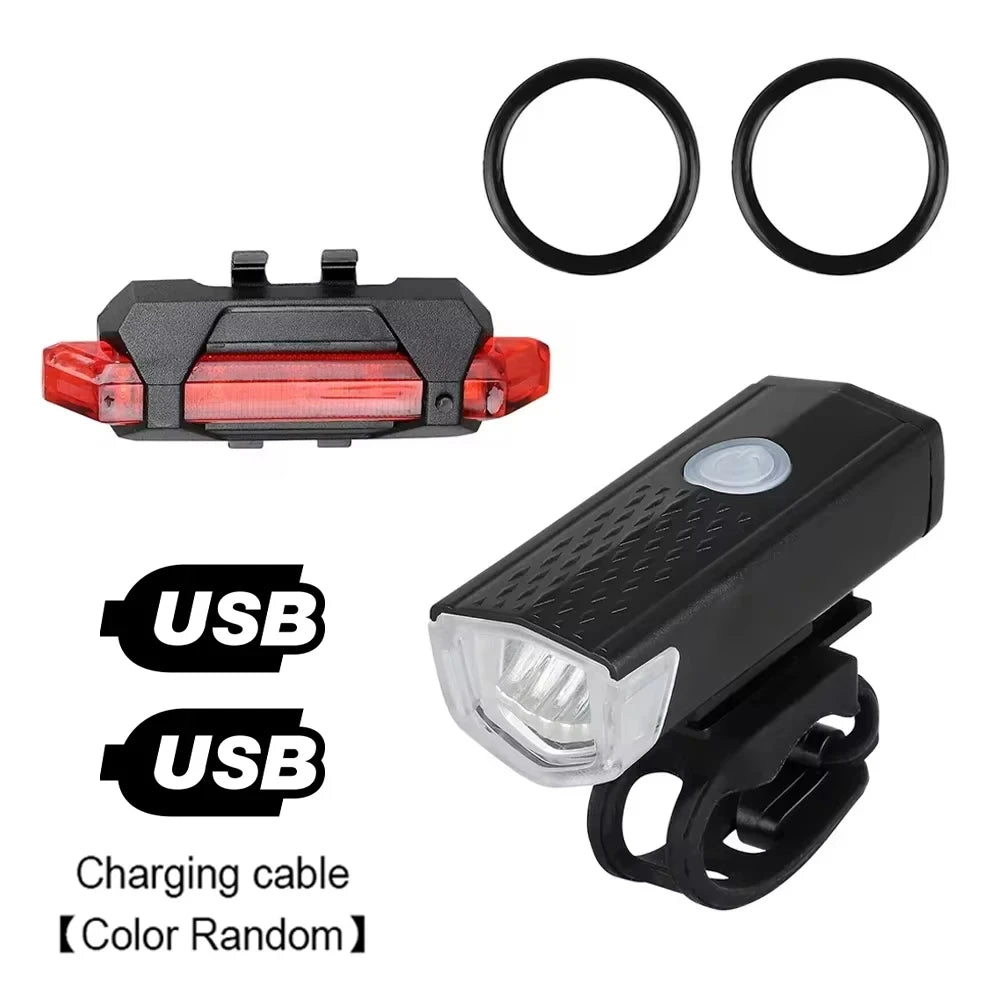 USB Rechargeable Bicycle Light Set — Front Headlight and Rear Taillight Kit