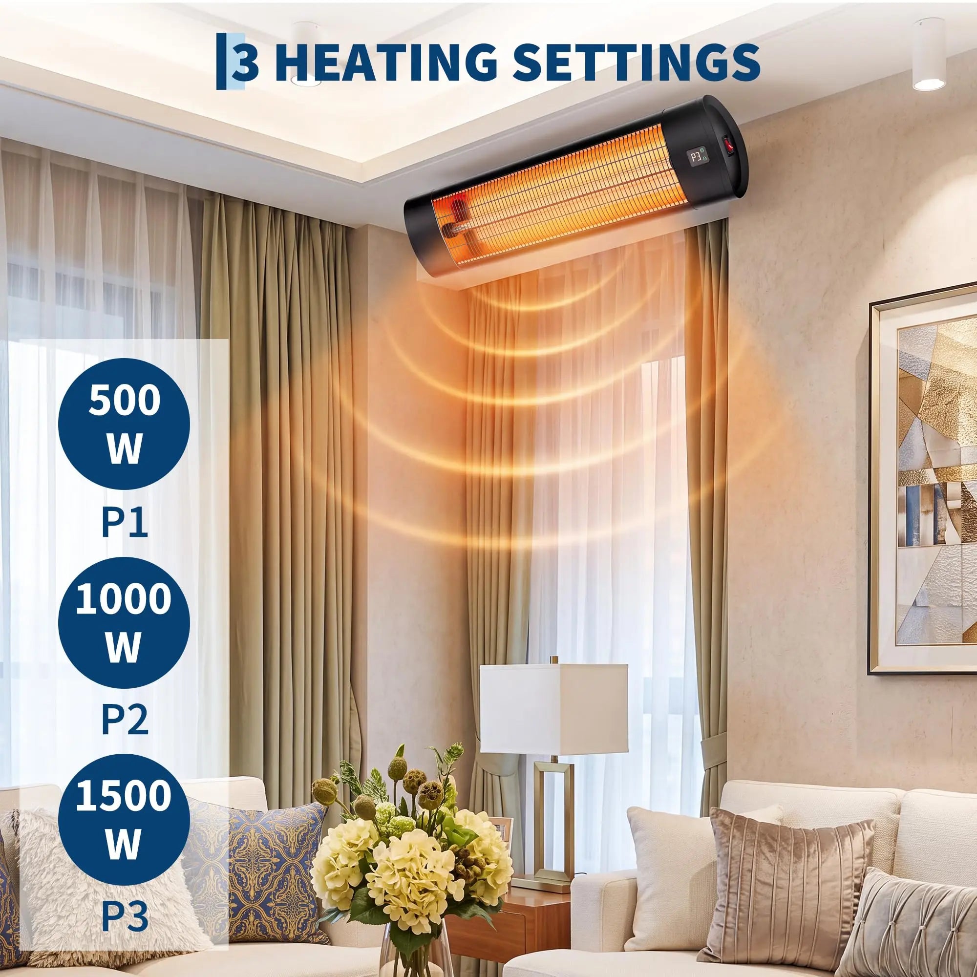 HiMISS 1500W Carbon Fiber Infrared Patio Heater — Wall Mount Electric Warmth