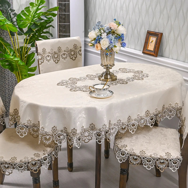 BATTILO Oval Macrame Lace Tablecloth — Embroidered Floral Dining Decor
