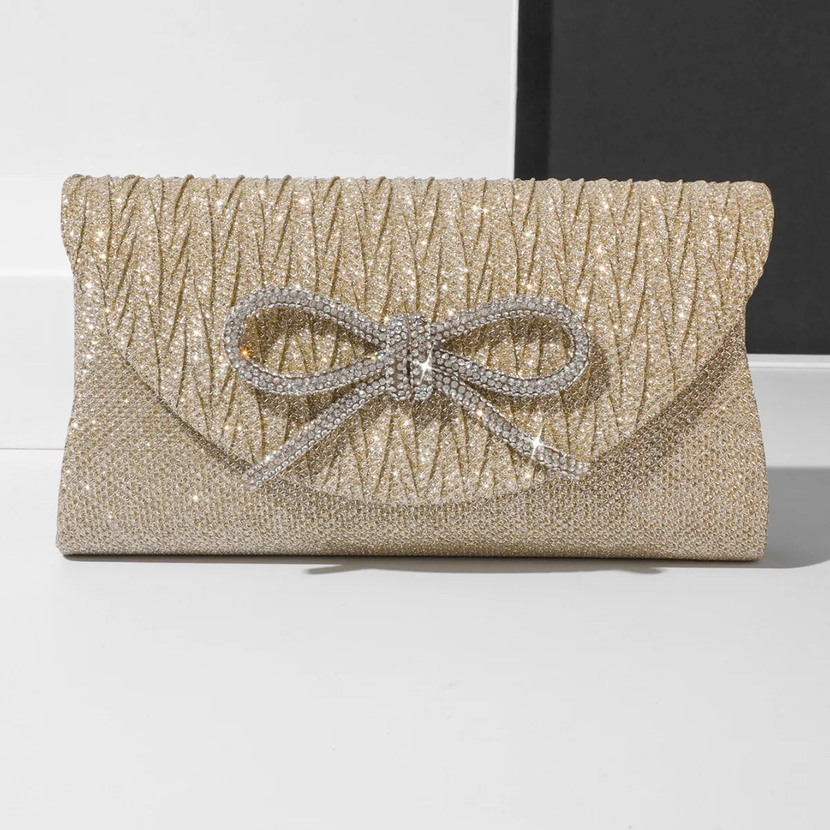 dawndesslo Elegant Crystal Bow Clutch — Shiny Evening Handbag for Weddings