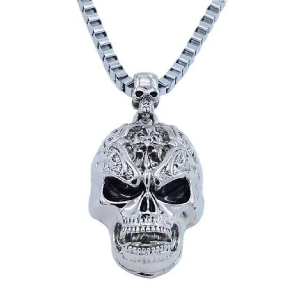 Vintage Gothic Skull Necklace — Punk Style Metal Pendant Jewelry