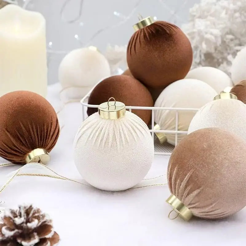 Flocked Fabric Christmas Ball Ornaments — 12-Piece Set for Holiday Decor