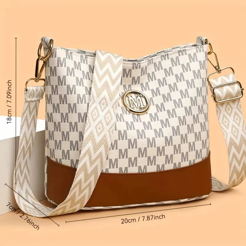 Elegant Women's Crossbody Bag — Multi-Pocket Shoulder Bag with M Badge