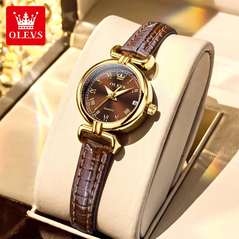 OLEVS 5645 Women's Quartz Watch — Elegant Leather Strap & Date Display