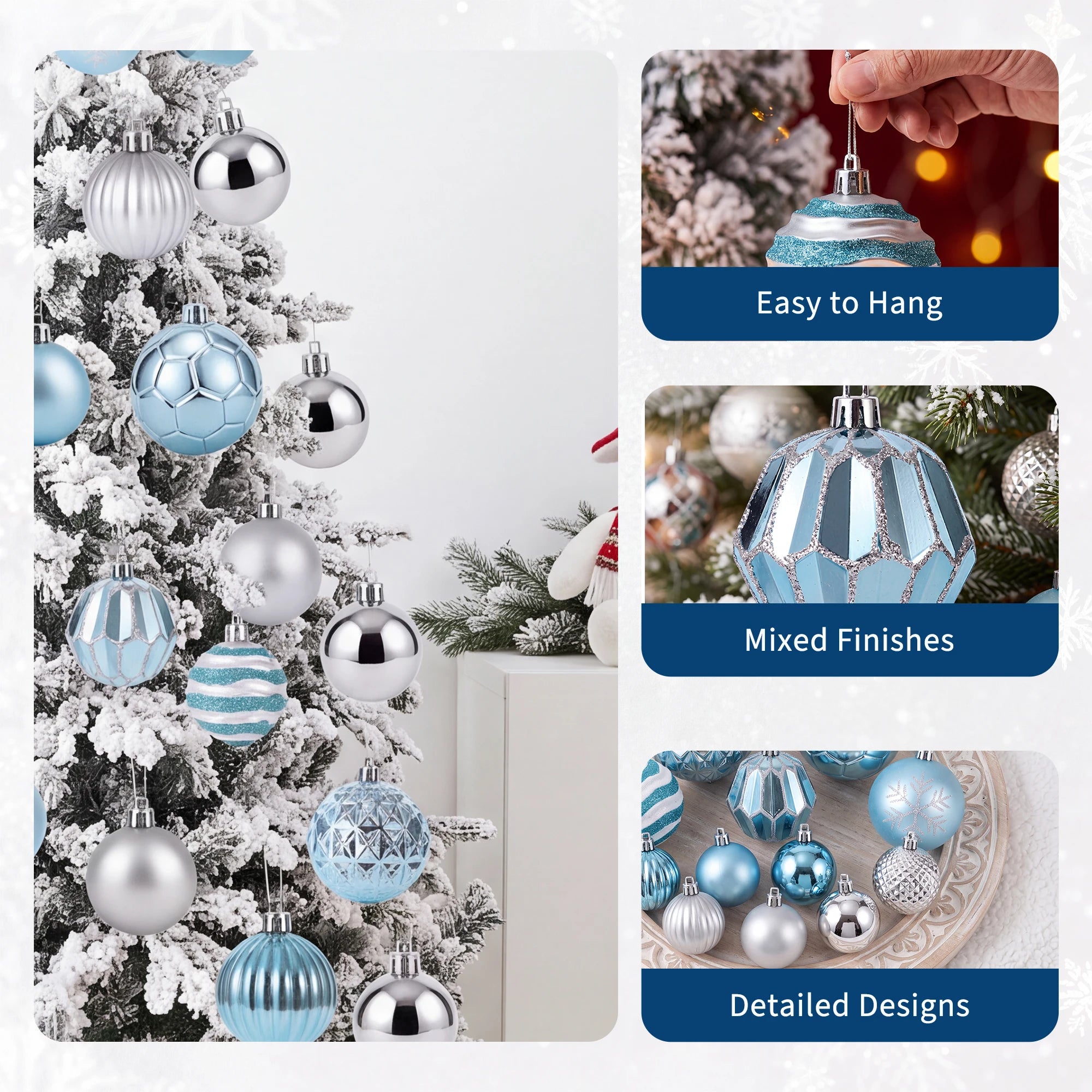 Shatterproof Christmas Ball Ornaments — 12-Piece Light Blue Bauble Set