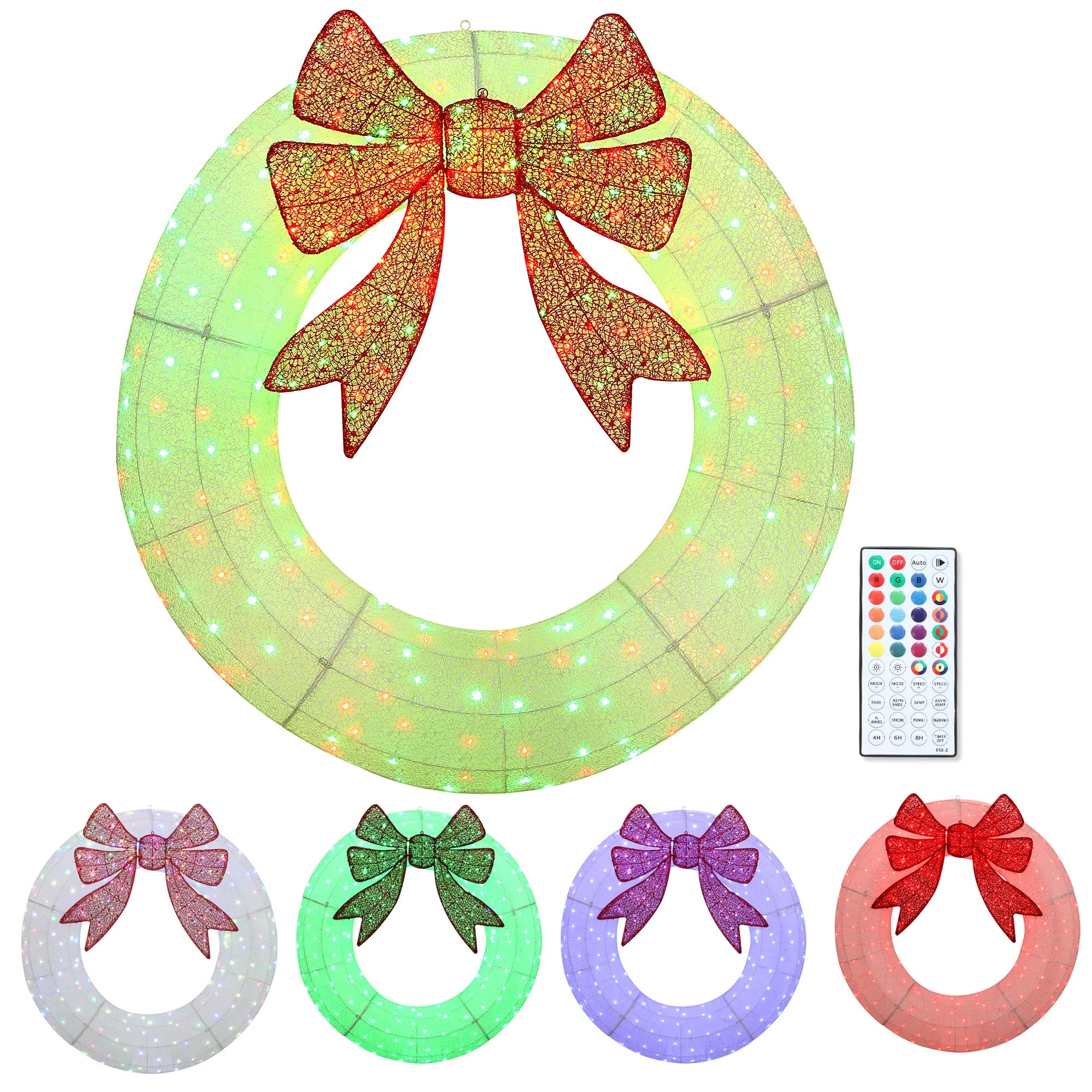 Outsunny 60 Inch Lighted Christmas Wreath — Dual Color LED Holiday Decor
