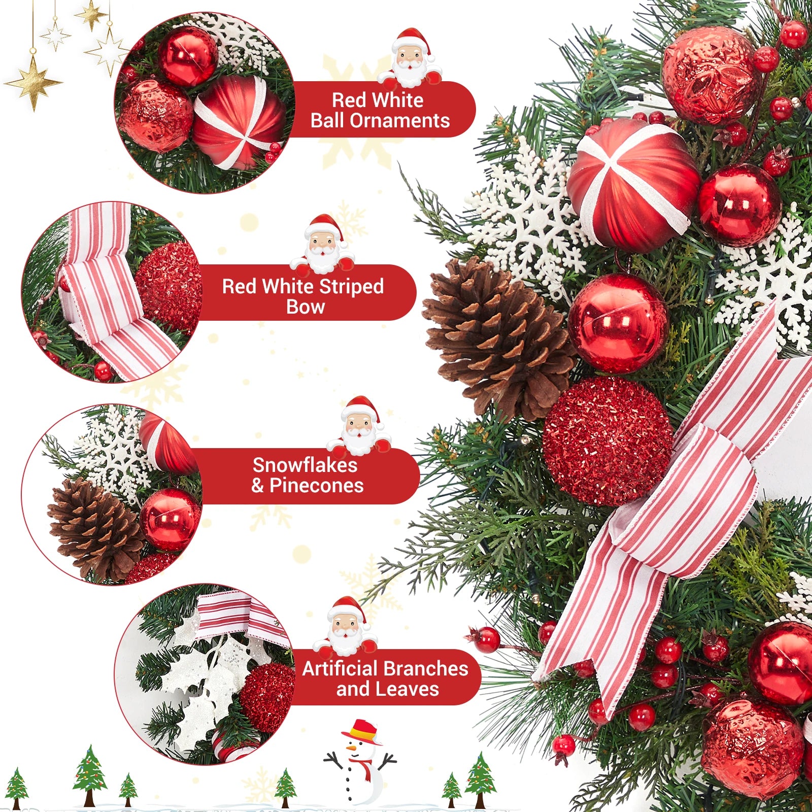GAOMON 6ft Pre-Lit Christmas Garland — Festive LED Pine Greenery Decor